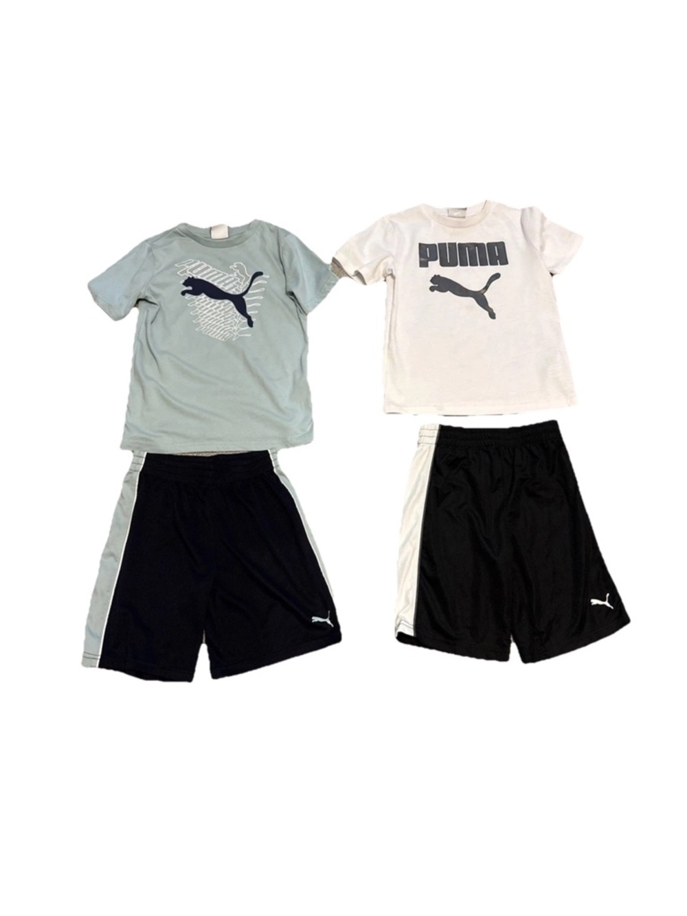 (2) PUMA boys T-shirts & Athletic Shorts Sets Big Logo Sage White Black Size 7 - Picture 1 of 16